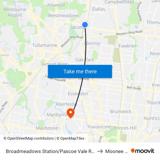 Broadmeadows Station/Pascoe Vale Rd (Broadmeadows) to Moonee Ponds map