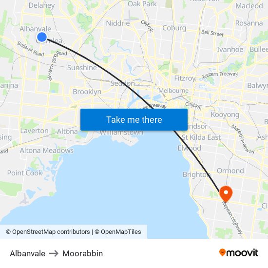 Albanvale to Moorabbin map