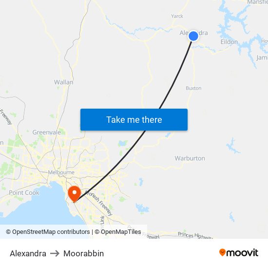 Alexandra to Moorabbin map