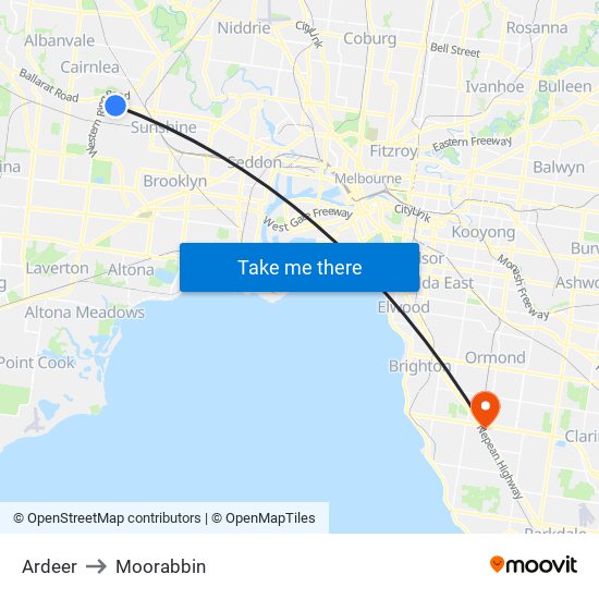 Ardeer to Moorabbin map