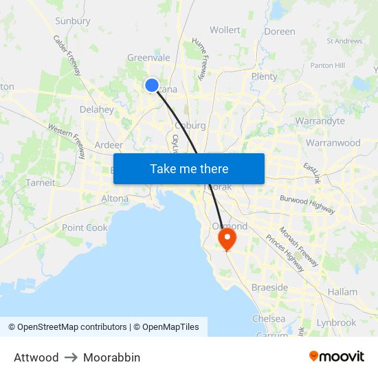 Attwood to Moorabbin map