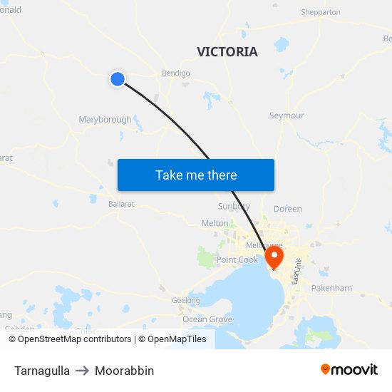 Tarnagulla to Moorabbin map