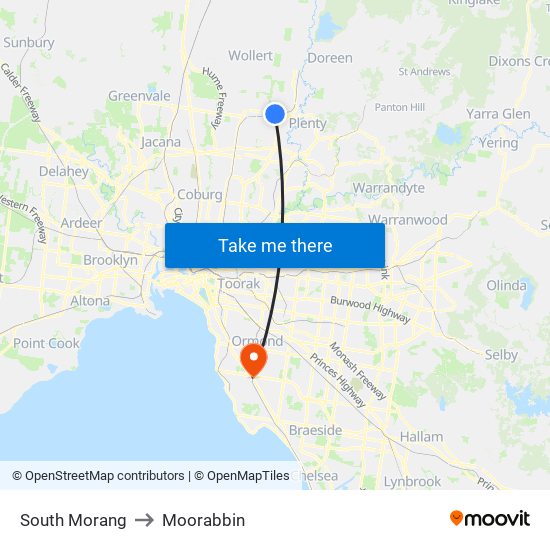 South Morang to Moorabbin map