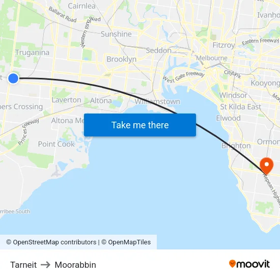 Tarneit to Moorabbin map