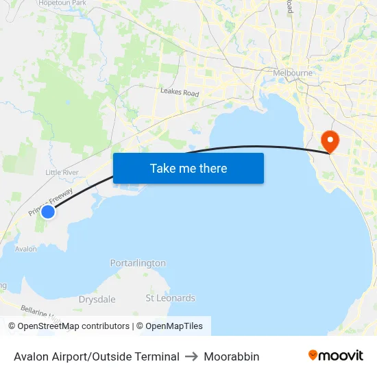 Avalon Airport/Outside Terminal to Moorabbin map