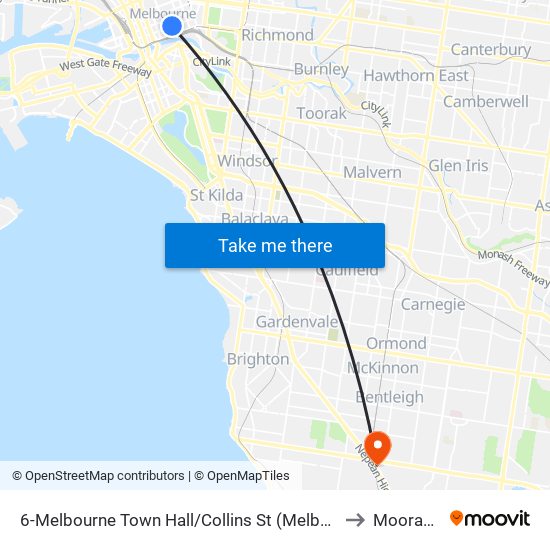 6-Melbourne Town Hall/Collins St (Melbourne City) to Moorabbin map