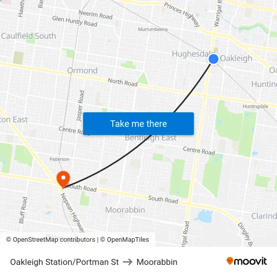 Oakleigh Station/Portman St to Moorabbin map