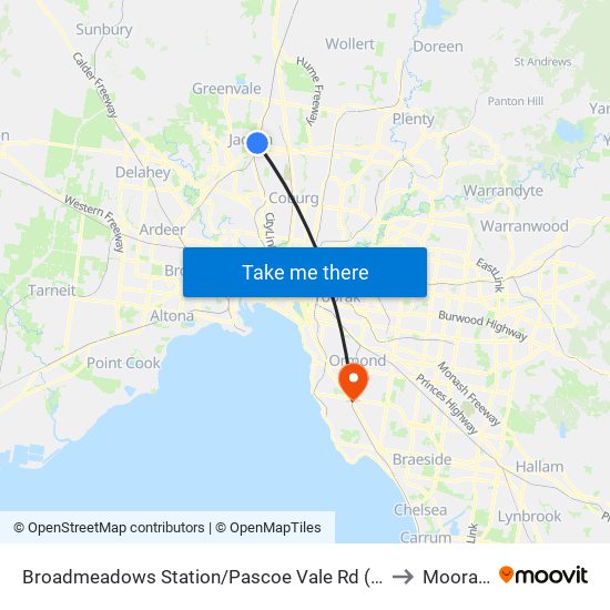 Broadmeadows Station/Pascoe Vale Rd (Broadmeadows) to Moorabbin map