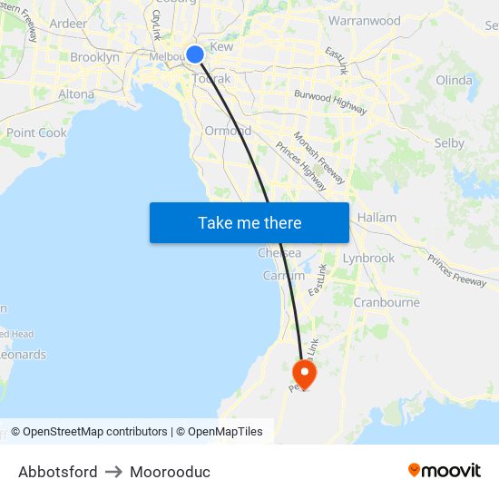 Abbotsford to Moorooduc map