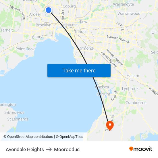 Avondale Heights to Moorooduc map