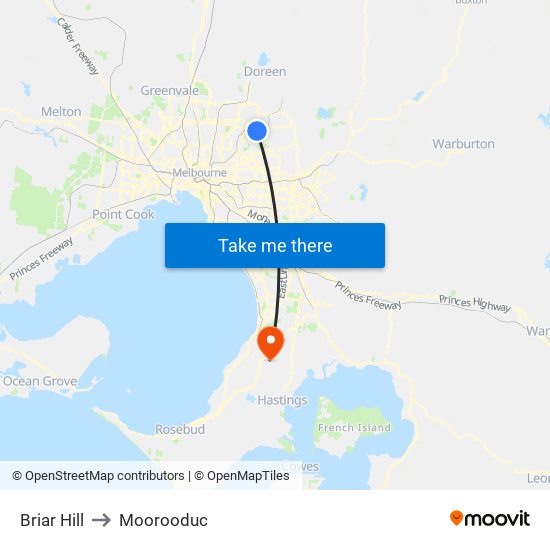 Briar Hill to Moorooduc map
