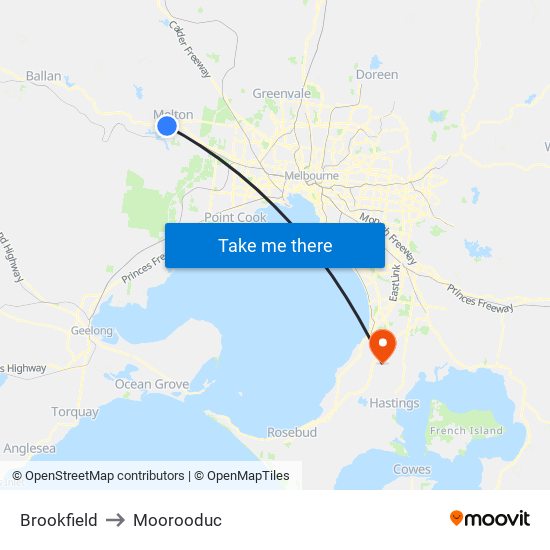 Brookfield to Moorooduc map