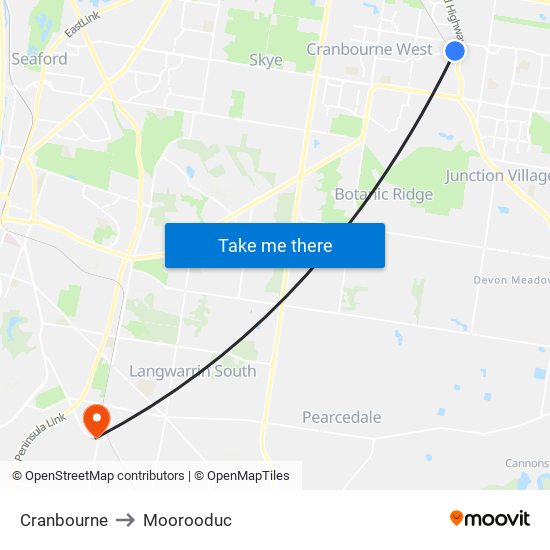 Cranbourne to Moorooduc map