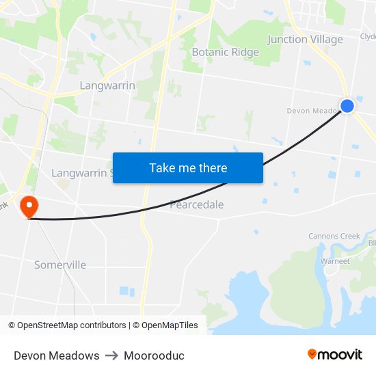 Devon Meadows to Moorooduc map