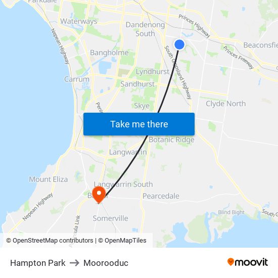 Hampton Park to Moorooduc map