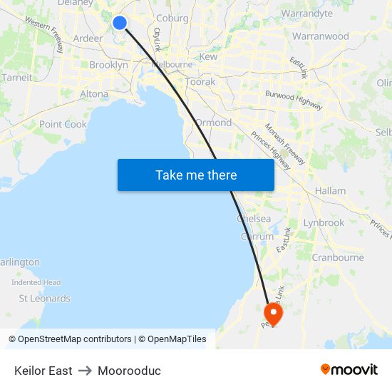 Keilor East to Moorooduc map