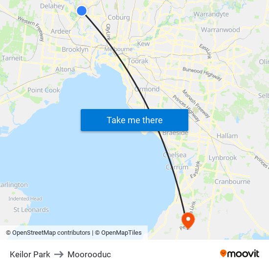 Keilor Park to Moorooduc map