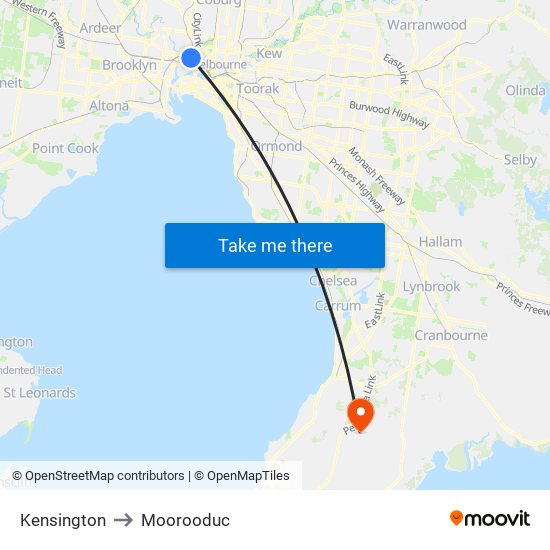 Kensington to Moorooduc map