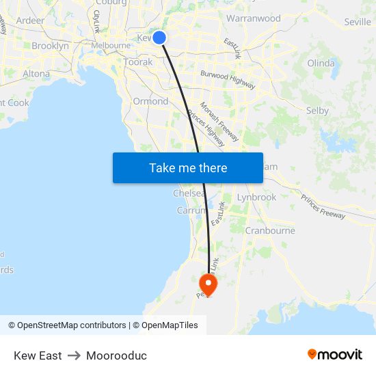 Kew East to Moorooduc map