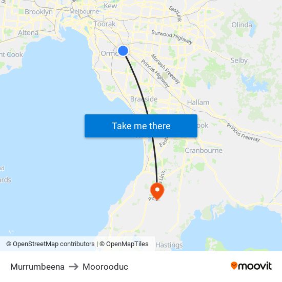 Murrumbeena to Moorooduc map