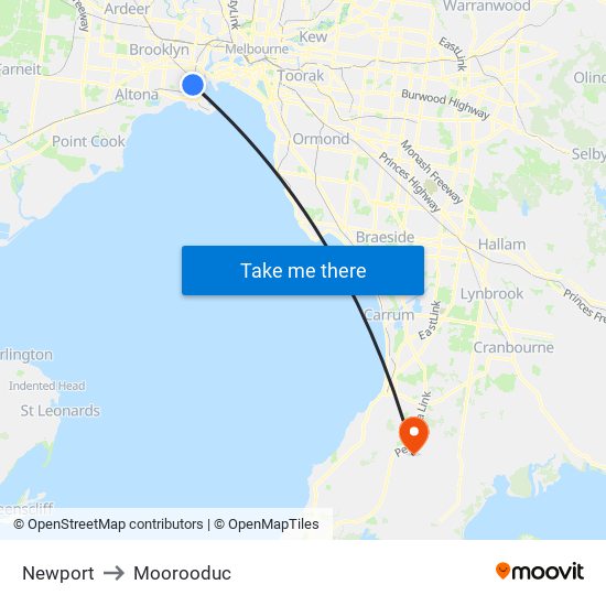 Newport to Moorooduc map