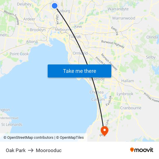 Oak Park to Moorooduc map