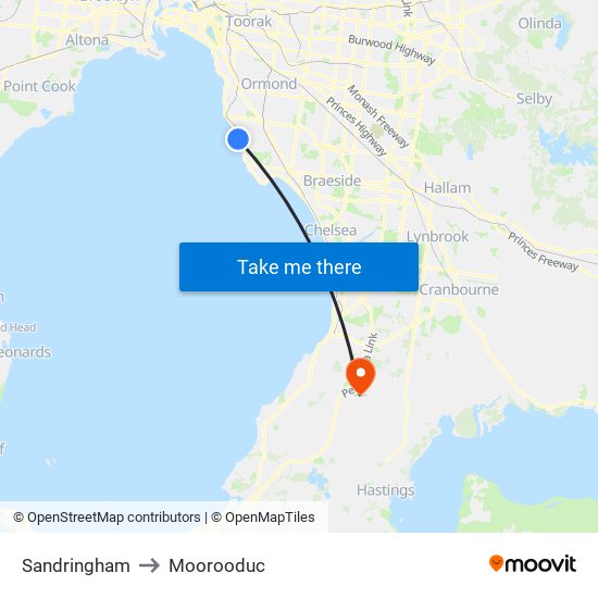 Sandringham to Moorooduc map