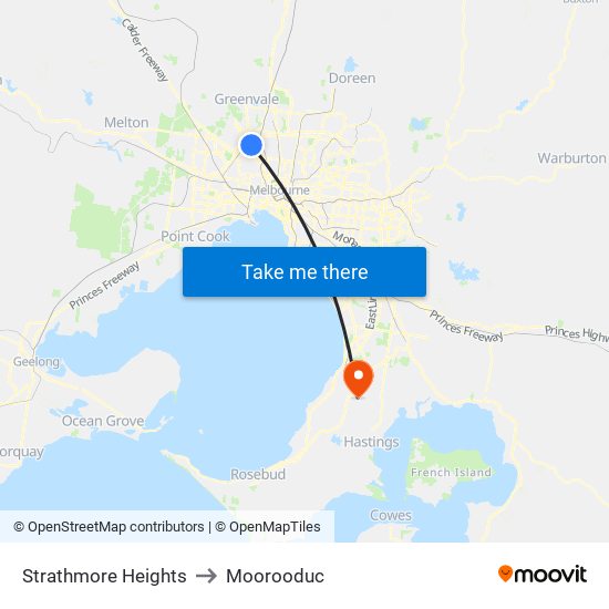 Strathmore Heights to Moorooduc map