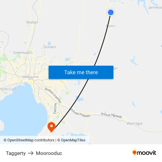 Taggerty to Moorooduc map