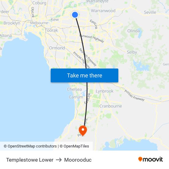 Templestowe Lower to Moorooduc map