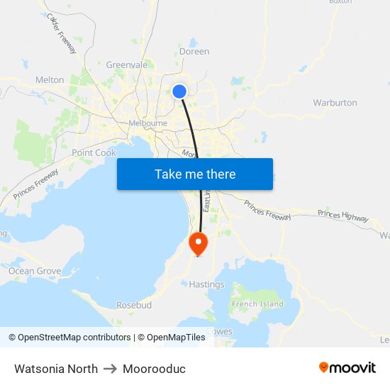 Watsonia North to Moorooduc map