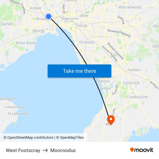 West Footscray to Moorooduc map