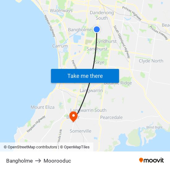 Bangholme to Moorooduc map