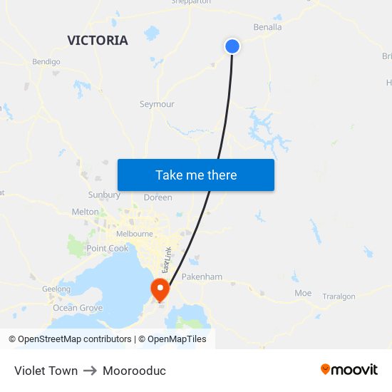 Violet Town to Moorooduc map