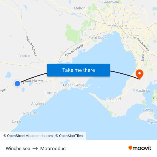 Winchelsea to Moorooduc map