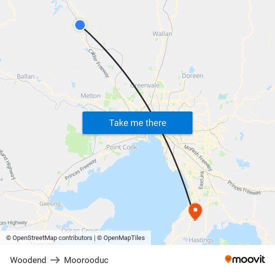 Woodend to Moorooduc map