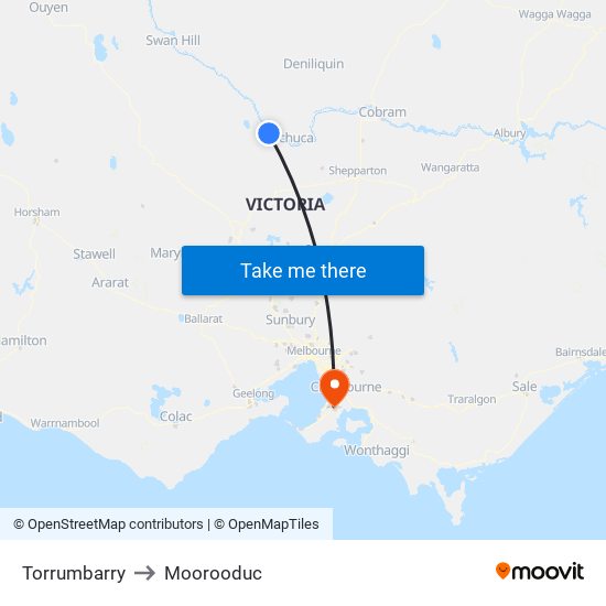 Torrumbarry to Moorooduc map