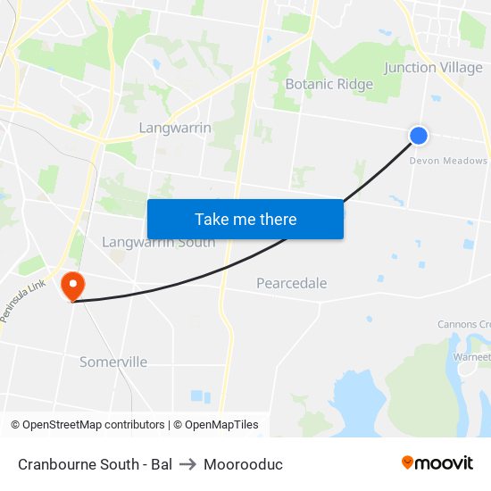 Cranbourne South - Bal to Moorooduc map