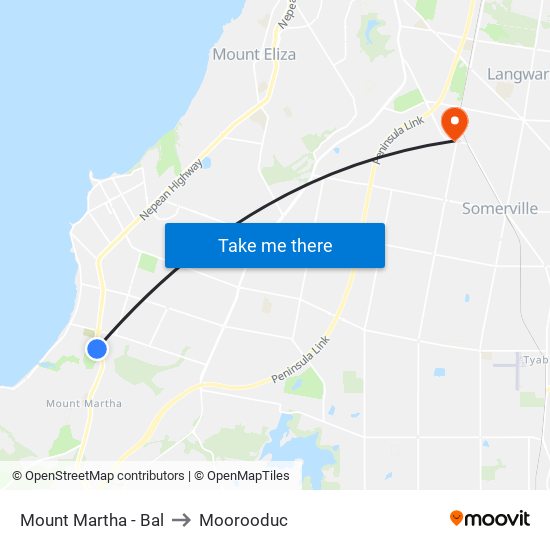 Mount Martha - Bal to Moorooduc map