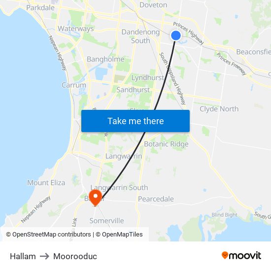 Hallam to Moorooduc map