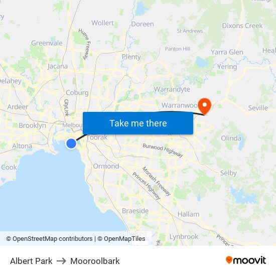 Albert Park to Mooroolbark map