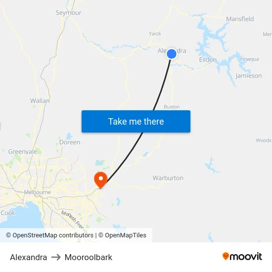 Alexandra to Mooroolbark map