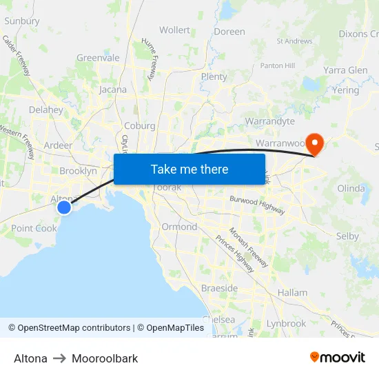 Altona to Mooroolbark map