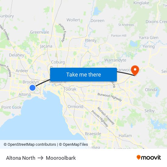 Altona North to Mooroolbark map