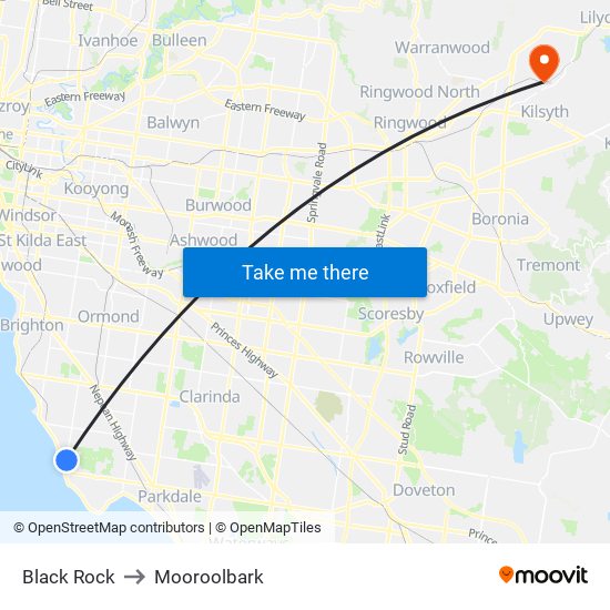 Black Rock to Mooroolbark map