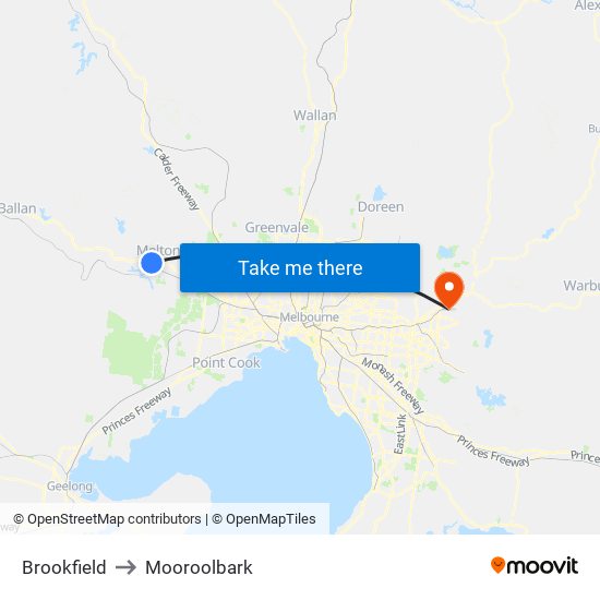 Brookfield to Mooroolbark map