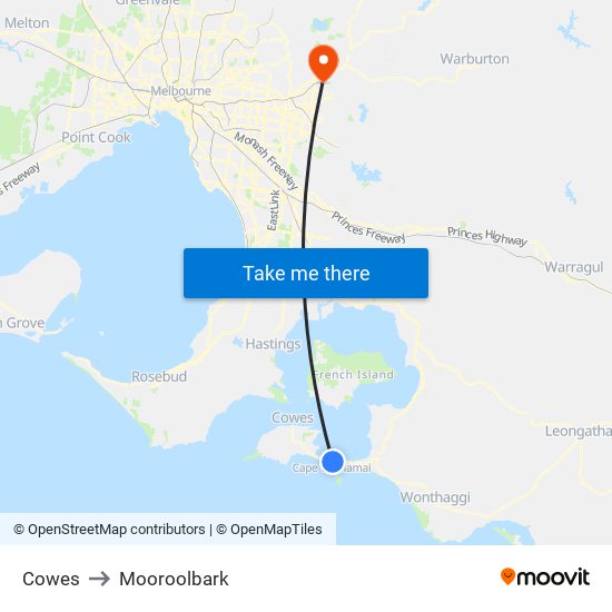 Cowes to Mooroolbark map