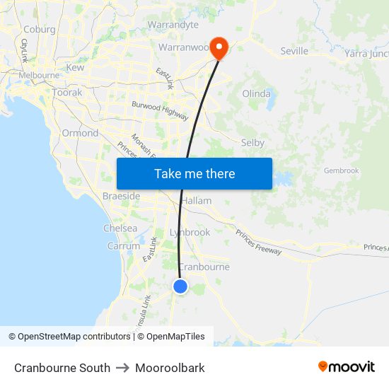 Cranbourne South to Mooroolbark map