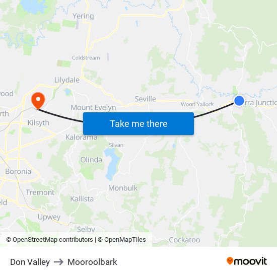 Don Valley to Mooroolbark map