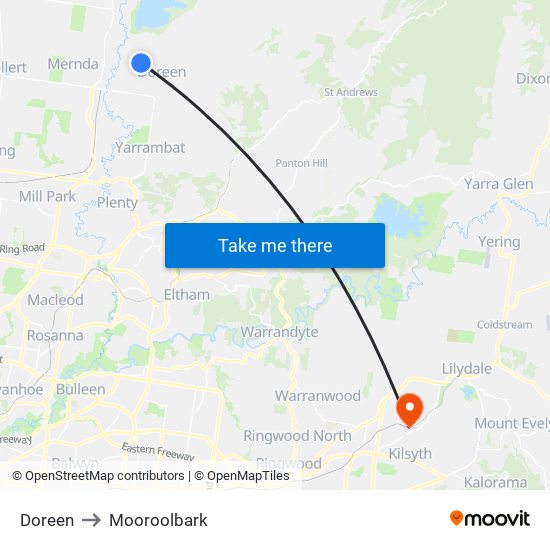 Doreen to Mooroolbark map